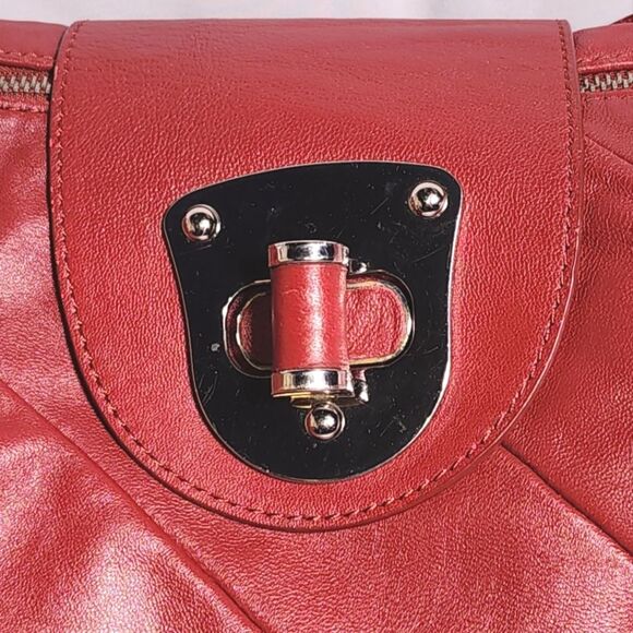 Pelle Studio Diagonal Striped Dark Red Genuine Leather Shoulder Bag 16"X10"X4.5" - Picture 2 of 12